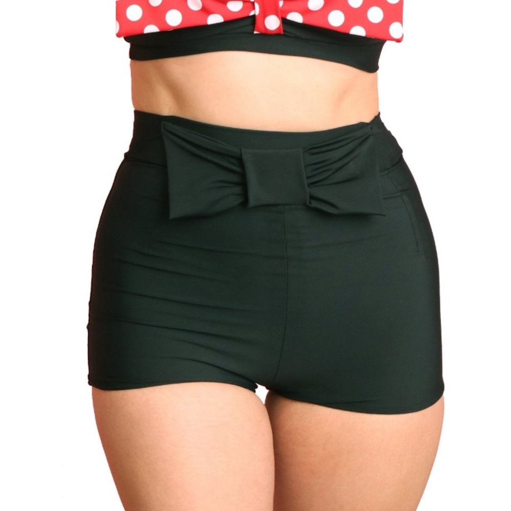 NEW Pinky Pinups Black High Waisted Retro Swimsuit Bottoms with Bow